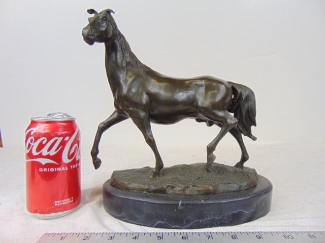 Bronze, walking horse, BM Foundry, 9" by 10": Bronze, walking horse, BM Foundry, 9" by 10". Size is approximate.