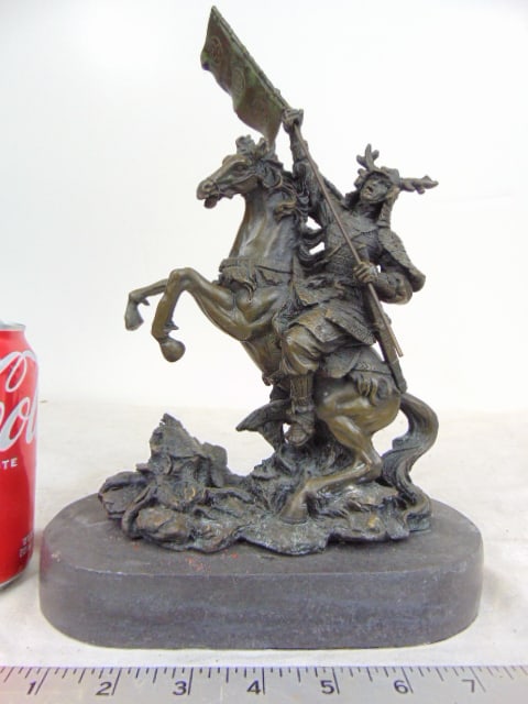 Bronze, Kamikaze horseman with large banner, Kamiko, European Bronze Finery, 7" by 10" (1 of 5)