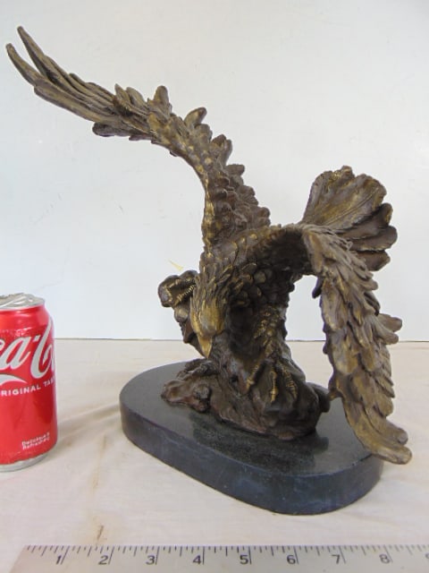 Bronze eagle on marble base, signed Thomas, by European Bronze Finery, 11.5" by 12" (1 of 5)