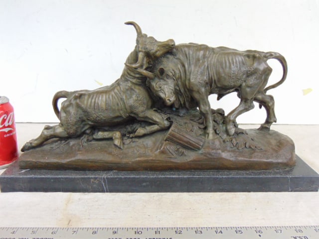 Bronze, Fighting Bulls, Jean-Baptiste Clesinger, marble base, 9.5" by 19" (1 of 6)