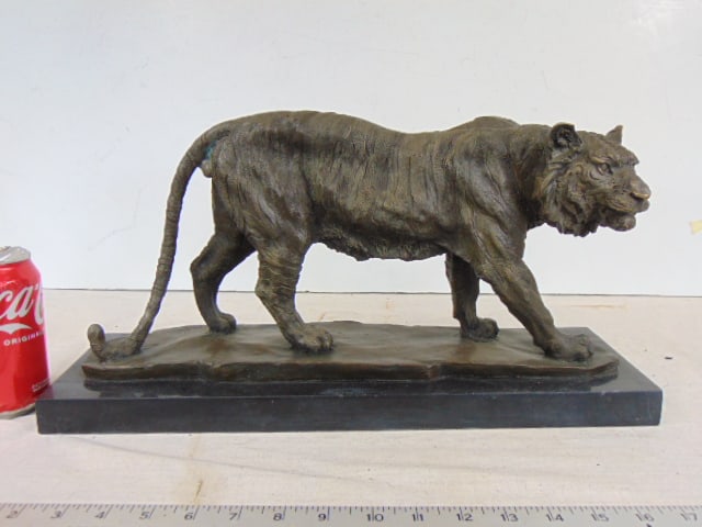 Bronze tiger signed Milo, 8" by 17" (1 of 4)
