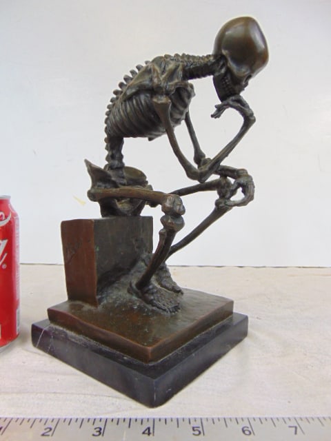 Bronze, seated skeleton, as in the thinker, "Milo", 6" by 9" (1 of 5)