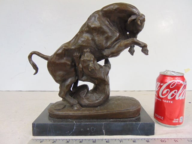 Bronze, lion attacking bull, Barye, European Bronze Finery, 10.5" by 9.5" (1 of 5)