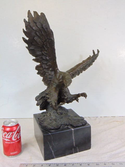 Large bronze eagle, F. Ratin, on marble base, 16" by 15.5" (1 of 6)