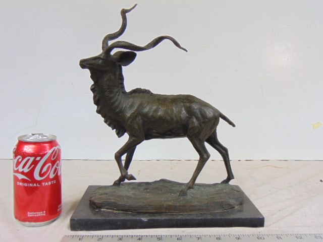 Bronze, spiral horned antelope, Milo, European Bronze Finery, 10" by 12.5": Bronze, spiral horned antelope, Milo, European Bronze Finery, 10" by 12.5"