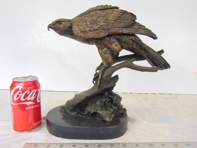 Bronze hawk on branch, J. Moigniez, European Bronze Finery, 10.5" by 12" (1 of 6)