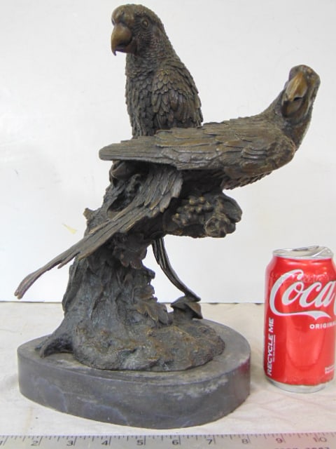 Bronze two perched parrots, Milo, European Bronze Finery, 12.5" by 12": Bronze two perched parrots, Milo, European Bronze Finery, 12.5" by 12"