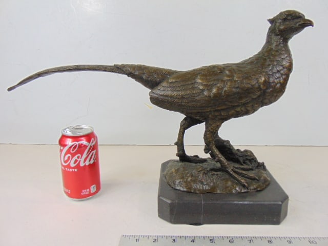 Bronze pheasant, Barye, on stone base, 20.5" by 11" (1 of 6)