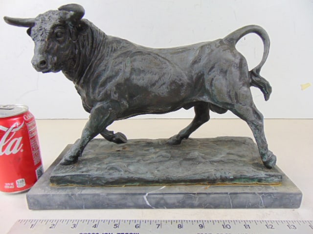 Bronze bull, Milo, grey, worn patina, 12.5" by 9": Bronze bull, Milo, grey, worn patina, 12.5" by 9"