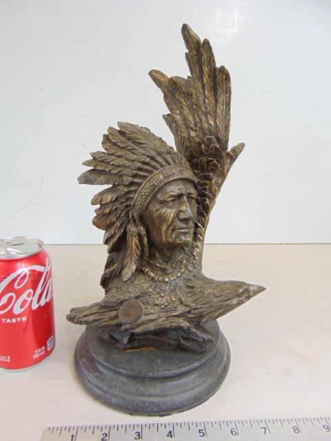 Bronze, Native Indian Chief & eagle, signed Harriet, European Bronze Finery, 7.5" by 12" (1 of 5)