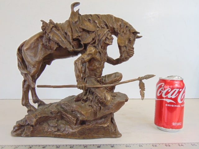 Bronze, Native Warrior, scout next to horse, McCain, 12" by 13" (1 of 6)