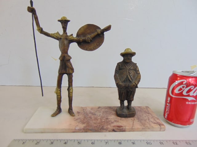 Bronze, Don Quixote and Sancho Panza, on marble base, 12" wide (base), height is 10.5": Bronze, Don Quixote and Sancho Panza, on marble base, 12" wide (base), height is 10.5"