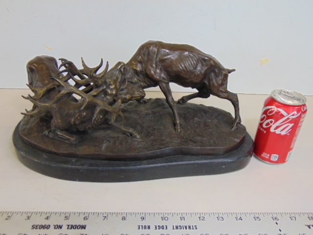 Bronze, two fighting deer, antlers locked, P.J. Mene, 16" by 7" (1 of 6)