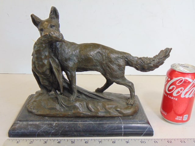 Bronze, Retriever with pheasant, Emile Louis Truffot, European Bronze Finery, 8.5" by 13": Bronze, Retriever with pheasant, Emile Louis Truffot, European Bronze Finery, 8.5" by 13"