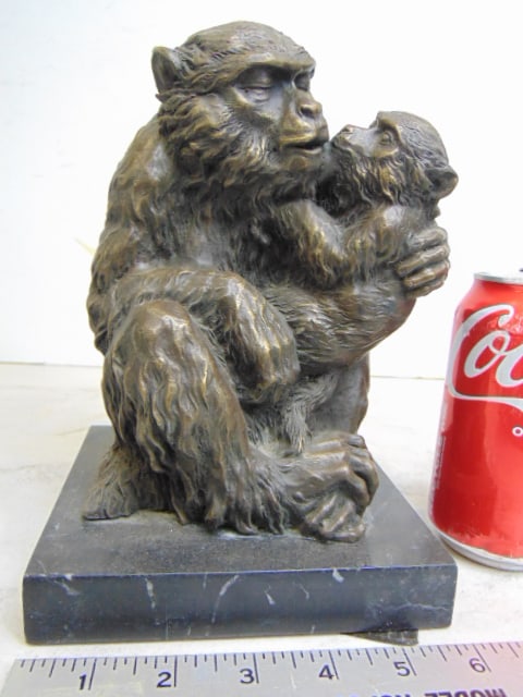 Bronze, two monkeys, mother with baby, Milo, 6" by 7.5" (1 of 4)