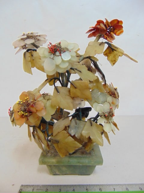 Jade tree, various stone cut flowers in planter, height is 12" (1 of 4)