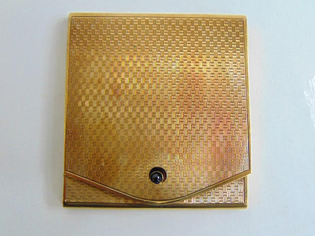 GOLD 14kt. match case, basket weave design w/ blue cabochon. 585 hallmark. 31.45 grams. 2" x 2 1/8" (1 of 4)