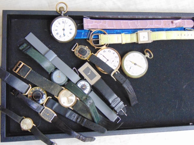 Lot of Vintage fashion watches & (3) Vintage pocket watches to include . Omega gold plated pocket (1 of 5)