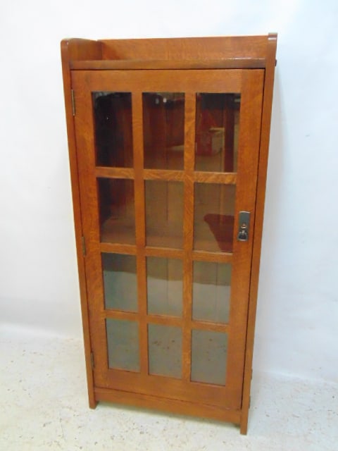 Single door arts & crafts bookcase, Gustav Stickley Audi, case is 24.75" by 12", height is 55" (1 of 6)
