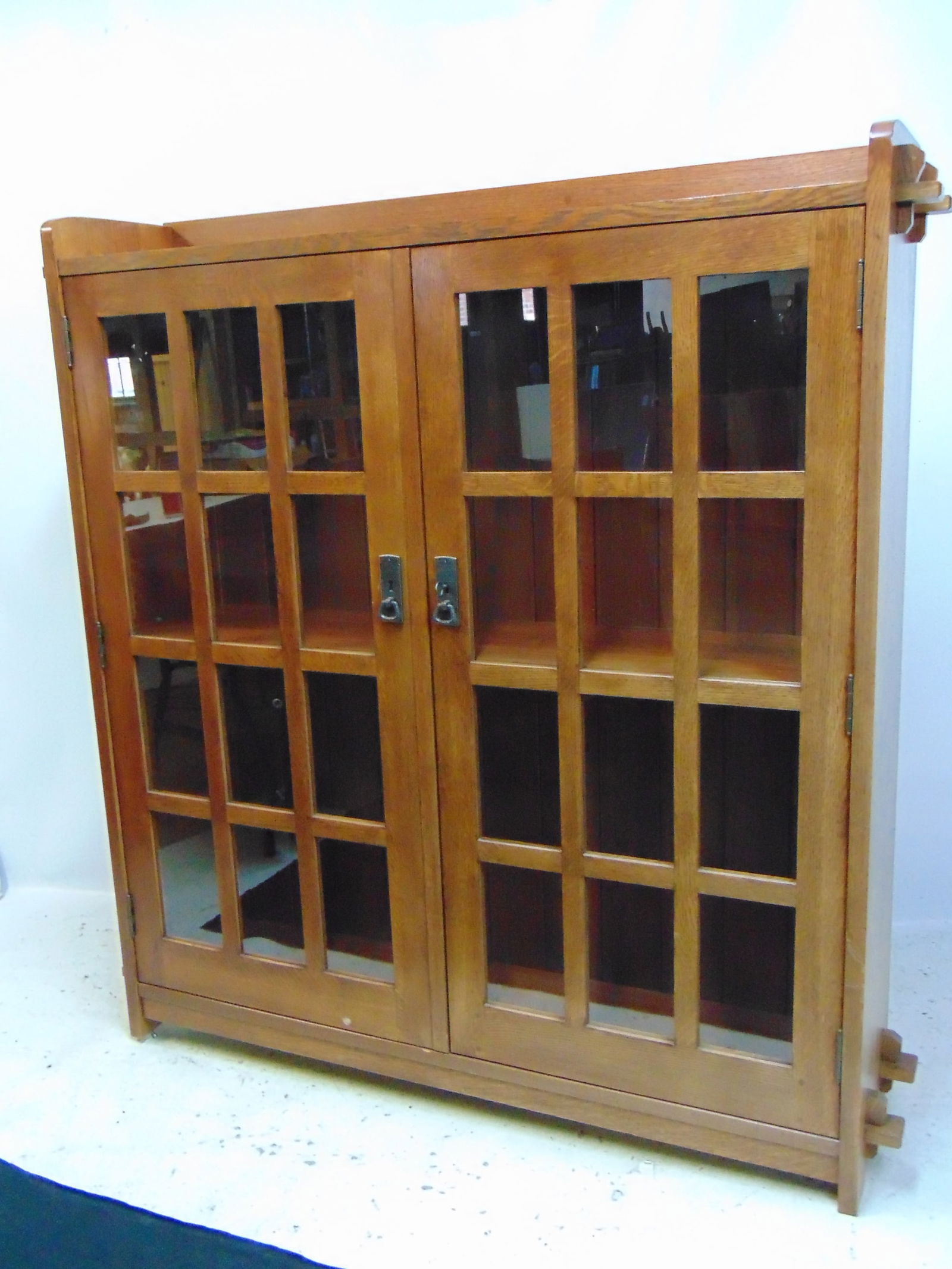 Double door mission bookcase, Gustav Stickley Audi, arts & crafts oak, case is 48.75" by 12", height (1 of 10)