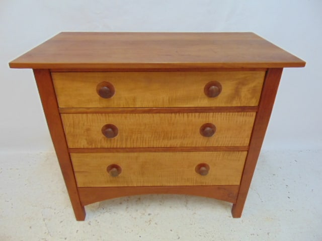 3 drawer L&JG Stickley, Harvey Ellis chest, tiger maple drawers, chest is 37.75" wide, 32.25" tall, (1 of 7)