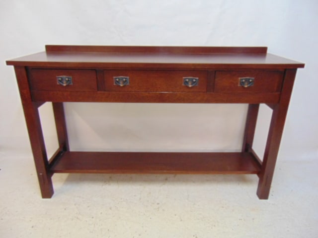Gustav Stickley design Audi sideboard, earlier design, 3 drawers in top, open base with shelf. 60" (1 of 7)