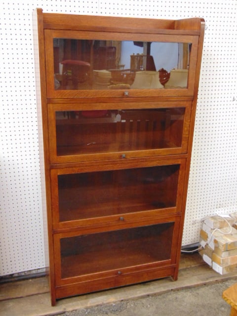 Audi Stickley bookcase in barrister form, 4 door front, case is 33" wide, 12.25" deep, height is (1 of 4)