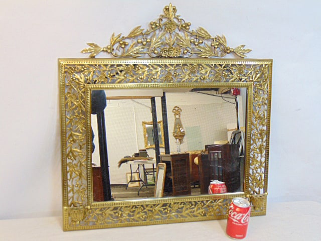 Brass framed aesthetic mirror, fancy floral designs plus branches with berries, total size is 28" by (1 of 5)