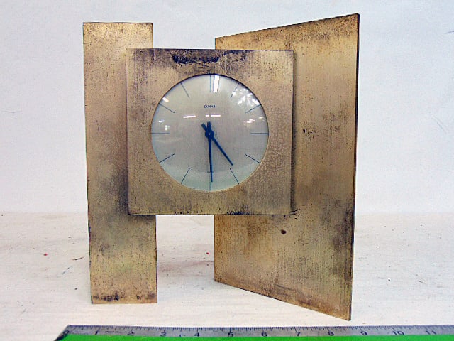 Rare Dunhill table clock, silver patina, clock is 9 7/8" tall, width is 9", serial number 9831 (1 of 8)