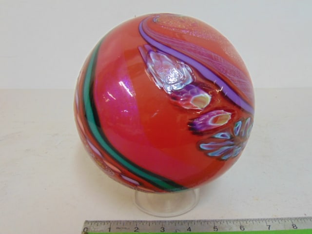 James Nowack art glass ball, in red with various designs, 7" in diameter. (1 of 4)