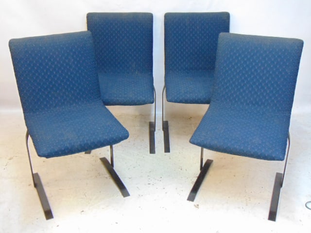 Set 4 modern chairs, upholstered seat & back with steel bases, blue upholstery (1 of 4)