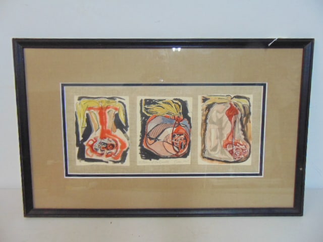 Painting, triptych, 3 studies of Quetzalcoatl (?), signed Green 1965, each watercolor is 6.5" by 5" (1 of 5)
