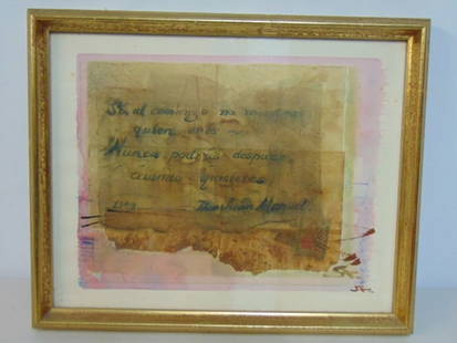 Painting, Spanish text, signed Stephen Andrews, Malaga, Spain, 12.25" by 15.5": Painting, Spanish text, signed Stephen Andrews, Malaga, Spain, 12.25" by 15.5"