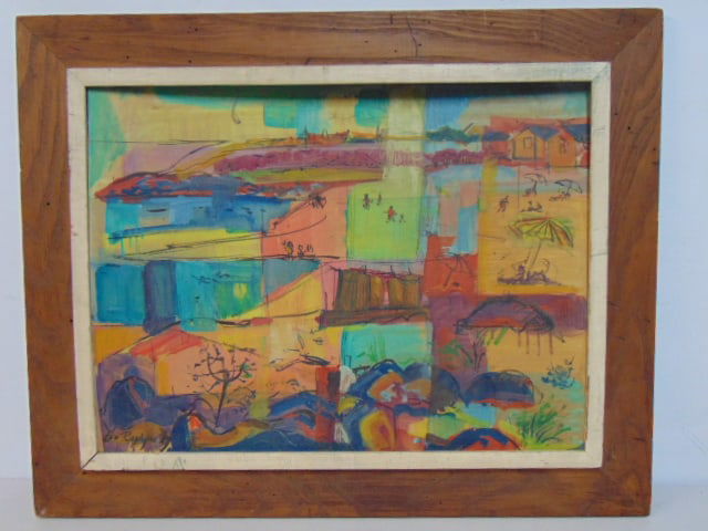 Painting, "Point Lookout", Leo Raiken, oil on board, 17" by 22": Painting, "Point Lookout", Leo Raiken, oil on board, 17" by 22"