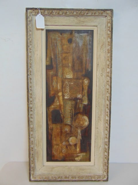 Painting, composition, signed C.D.L. (?), oil on board, 30" by 11" (1 of 5)