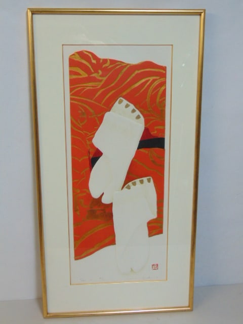 Lithograph, "Slippers", Kuniyoshi Kaneko, 1991, 24" by 10" (1 of 5)