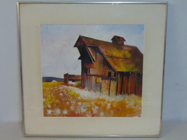 Painting, "Barn in Eastern Oregon (?)", signed Peter McIntyre, watercolor, 18" by 19.5" (1 of 5)