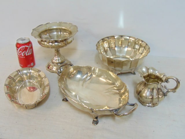Lot '800 silver hollowware, includes oval footed dish, creamer, oval dish & two footed bowls, 50 (1 of 6)