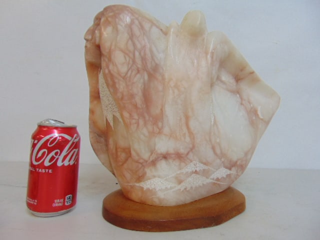 Carved alabaster native American Indian head with Eagle, height is 11", signed illegibly (1 of 6)