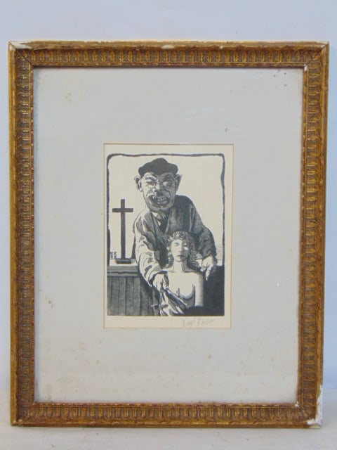 Signed print, caricature undressing bust, Karl Rossing, pencil signed, 8" by 5.5" (sight, excluding (1 of 4)