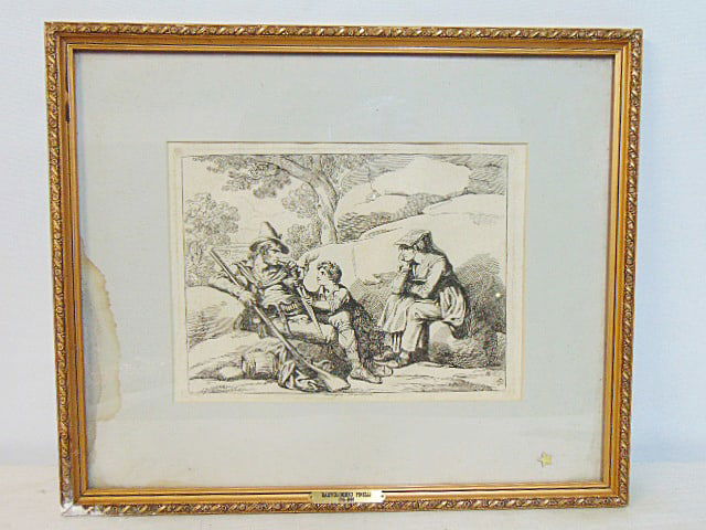 Etching, Famiglia Brigantessa, Bartolomeo Pinelli, 8.25" by 11.25" (sight, excluding matting), has: Etching, Famiglia Brigantessa, Bartolomeo Pinelli, 8.25" by 11.25" (sight, excluding matting), has water stain in matting area, print is ok.