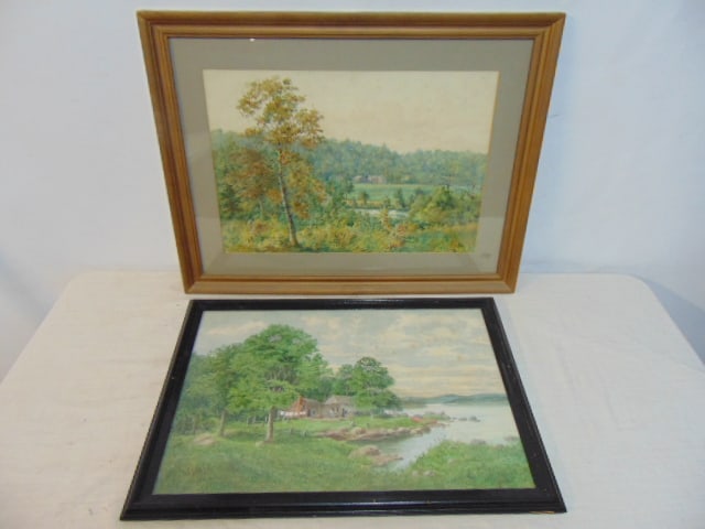 2 paintings, landscapes, signed Goe. Bohde & illegible, watercolors on paper, Bohde is 14.5" by 21", (1 of 7)