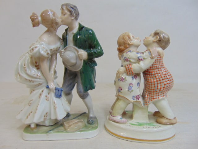 2 porcelain figures, Meissen & Royal Copenhagen, two kissing children, "H. Stoltz, Meissen" & man (1 of 7)