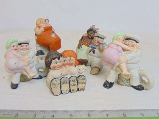 5 Japanese post war humorous bisque figurines.: 5 Japanese post war humorous bisque figurines.