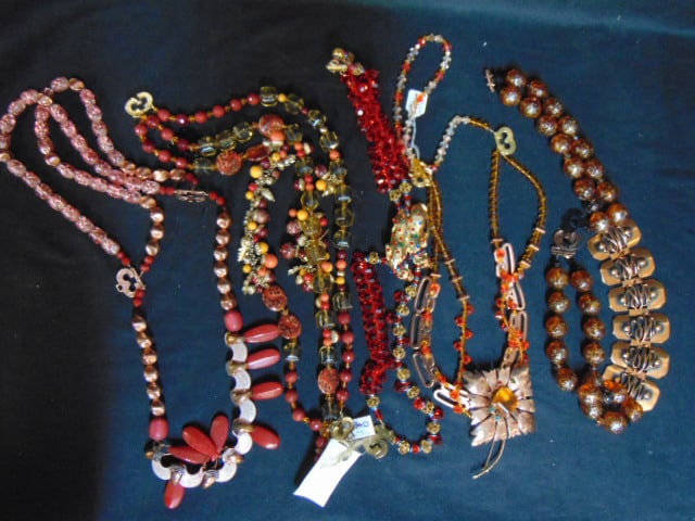 Costume Jewelry large Vintage copper pin & bracelet used to make necklaces, reds and amber color (1 of 5)