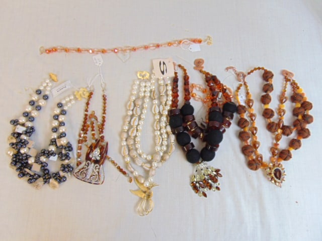 Costume jewelry necklaces using hair clip, new felt balls, & other material , brown tones: Costume jewelry necklaces using hair clip, new felt balls, & other material , brown tones