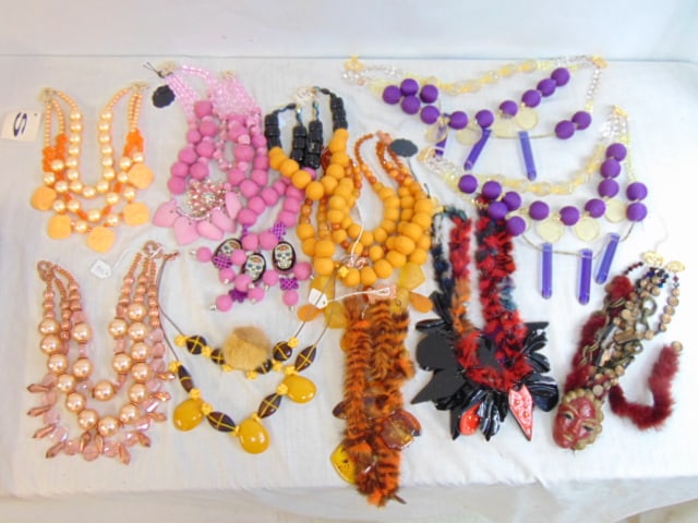 Costume jewelry newer felt balls and plastic pieces used to make necklaces, vintage pin & other: Costume jewelry newer felt balls and plastic pieces used to make necklaces, vintage pin & other