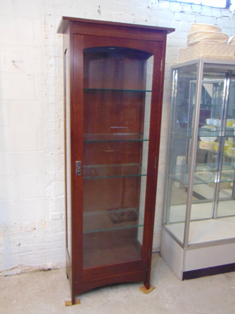 Stickley Audi style display cabinet in oak with glass shelves, build in light, cabinet is 78" tall, (1 of 7)