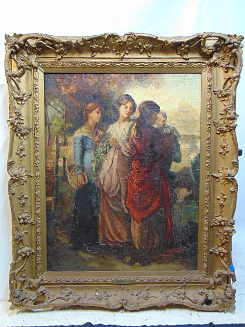 Painting, 3 women, signed John Lochhead, oil on canvas, paint cracked, signed lower left, canvas is (1 of 7)