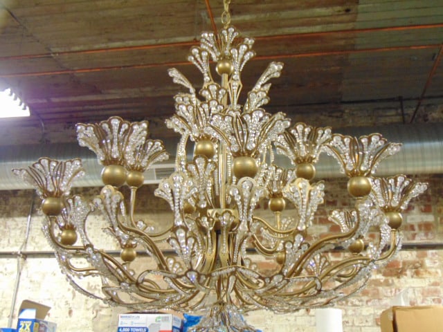 Swarovski chandelier, ornate gilt metal frame with applied swarovski crystals, two tier, upper tier (1 of 7)